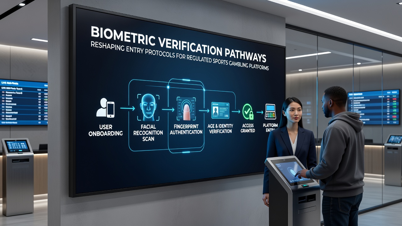 Secure biometric enrollment process displayed on a tablet during sports betting account registration