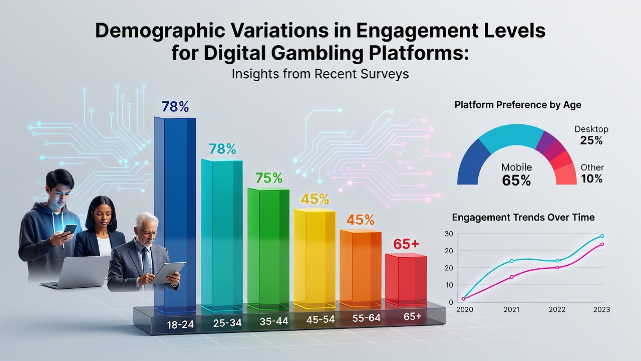 Infographic showing demographic breakdowns of digital gambling engagement by age and gender groups