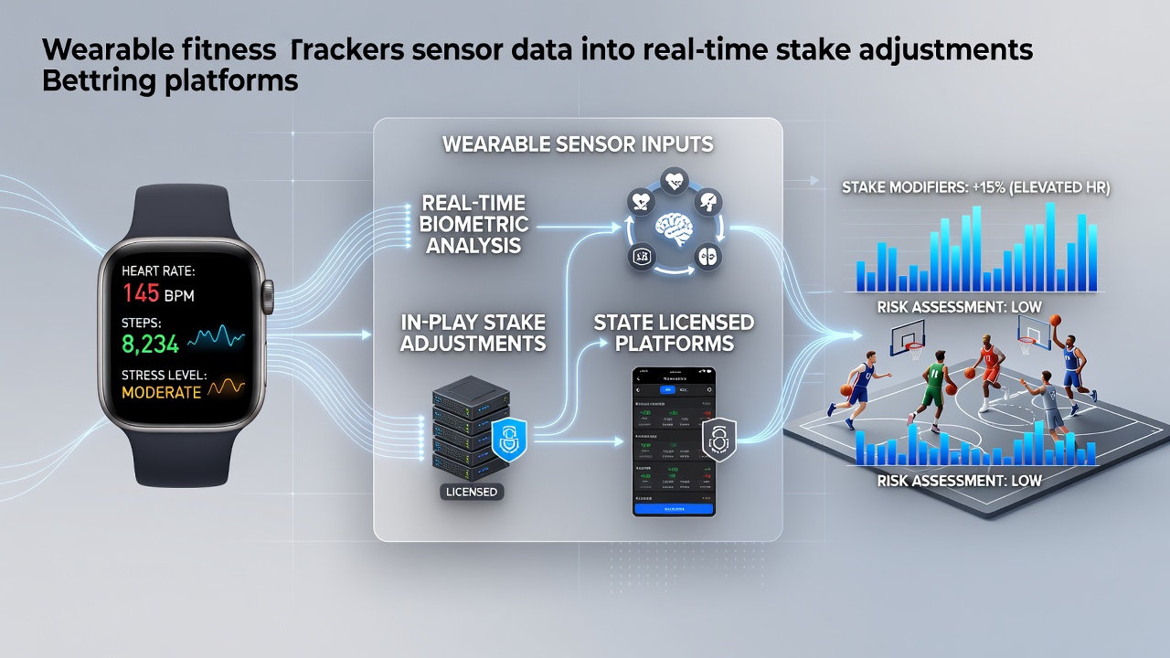 Fitness tracker data integration with licensed betting platforms showing real-time sensor inputs