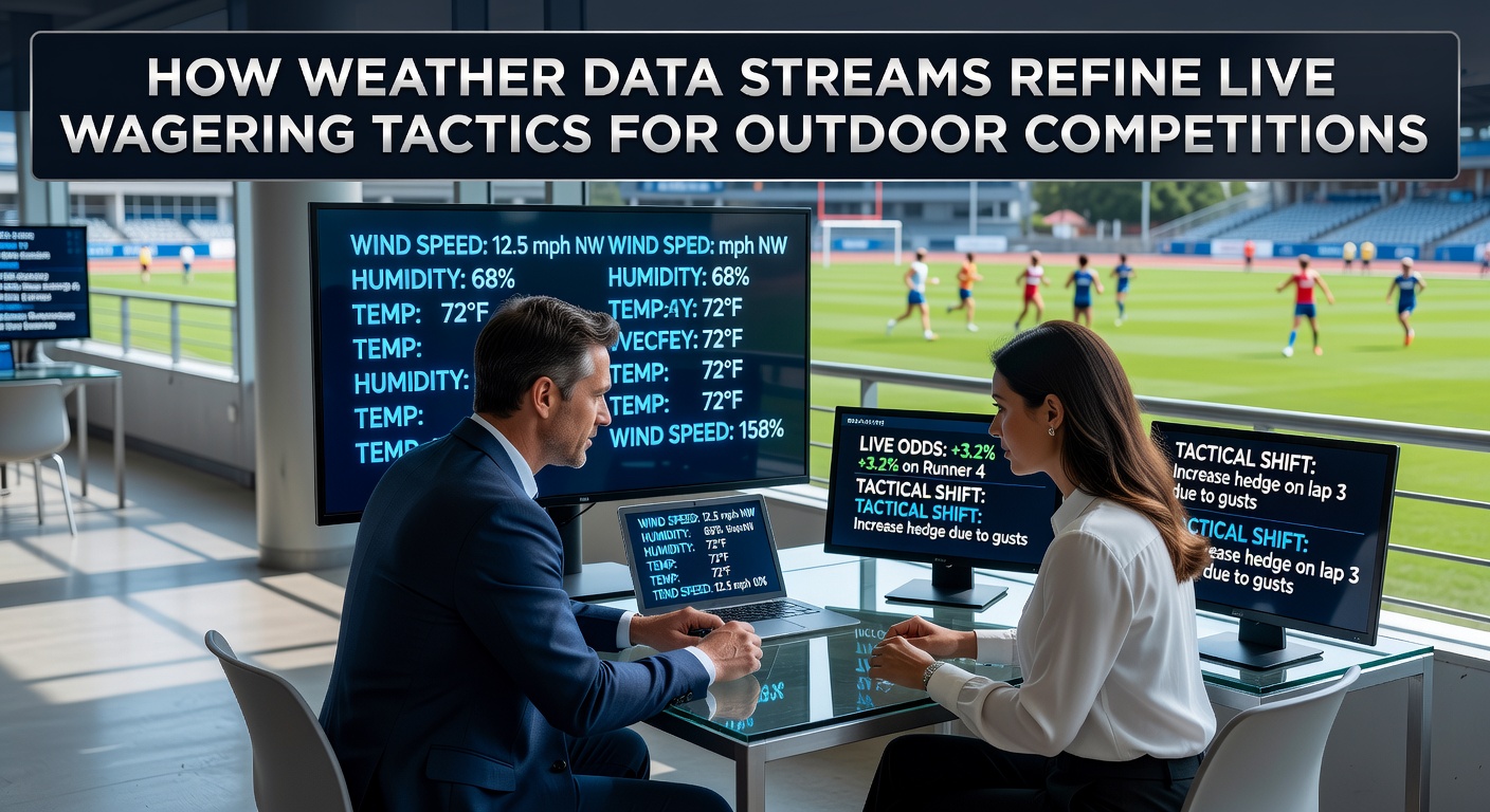 Real-time weather monitoring station feeding data into sports betting platforms during an outdoor event