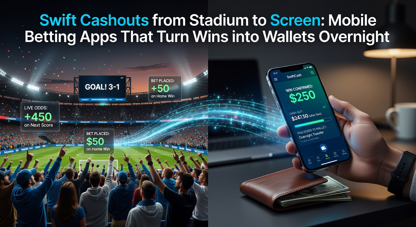 Smartphone screen displaying a mobile betting app with a successful cashout notification, coins transferring to a digital wallet in the background
