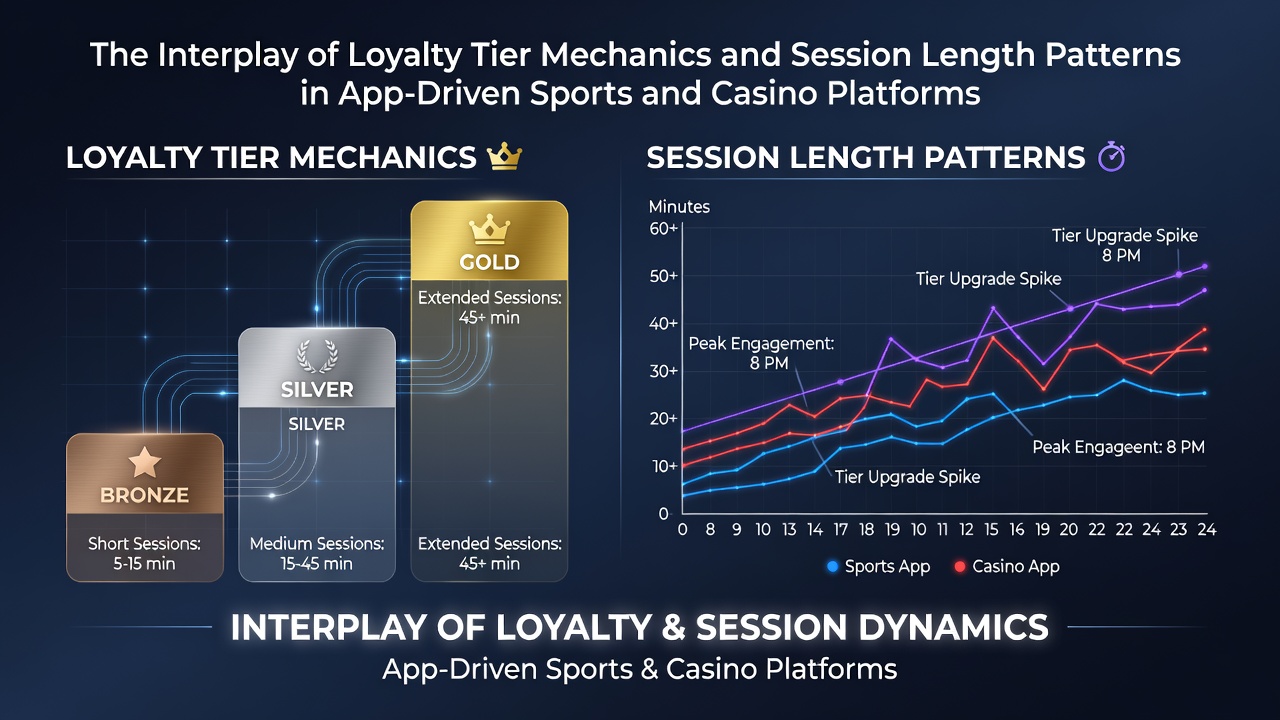 Mobile app interface showing loyalty tier progression alongside active sports and casino session timers