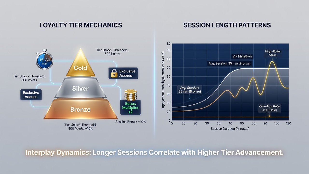 Dashboard analytics view displaying loyalty tier benefits correlated with extended user session graphs