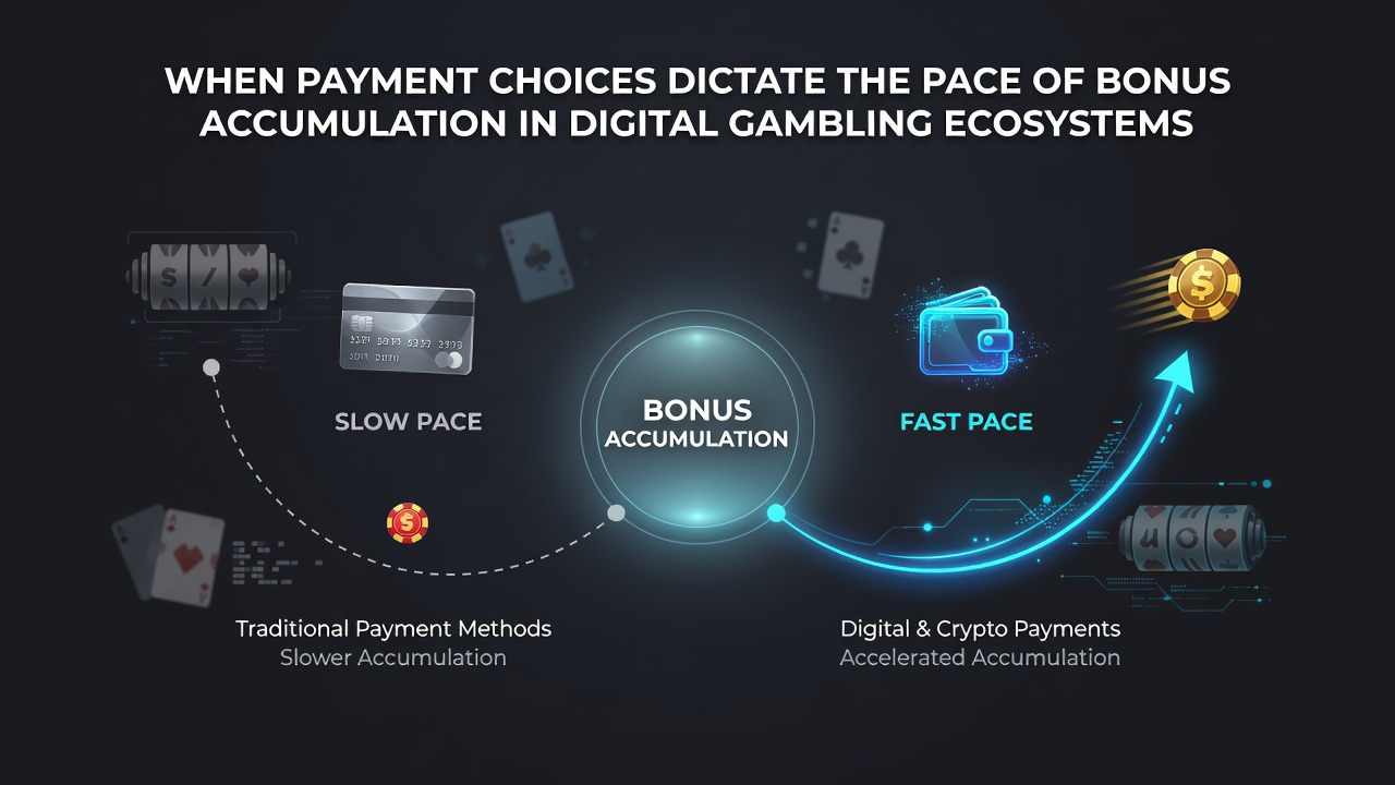 Infographic illustrating payment method timelines and bonus accumulation rates across digital gambling platforms
